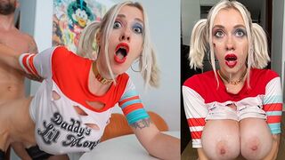 Hatalmas Mellű Harley Quinn Mélytorok, Vadul Megdöglesztve Nagy Arcklímával - POV Cosplay